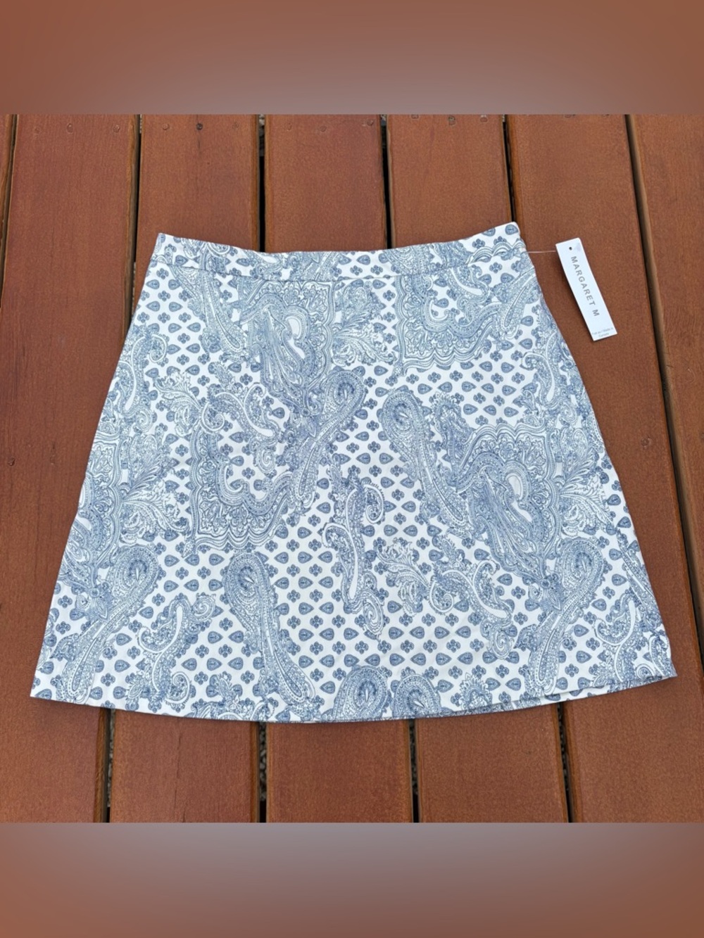 Margaret M White & Light Blue Paisley A Line Skirt